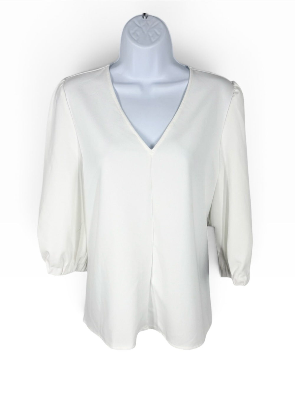 Pomander Place White Hollis Top L NWT V Neck Puff Sleeve Tuckernuck - Picture 4 of 12